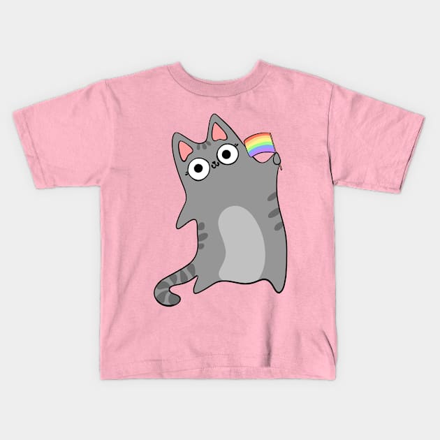 Pride Flag Gray Tabby Cat Pride Month Celebration Rainbow Flag Kids T-Shirt by BluVelvet